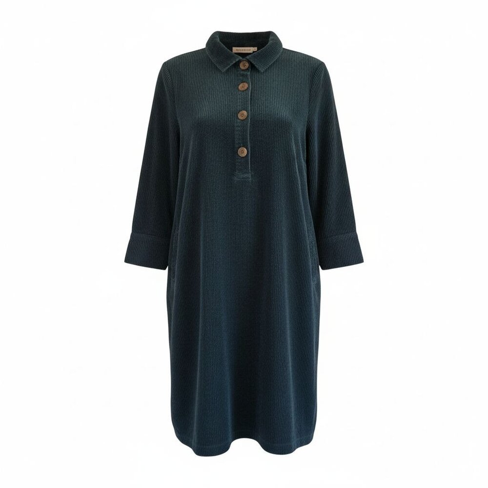 J. Jill XS Petite Corduroy Shirt Dress Teal Blue 3/4 Sleeve Pockets - Picture 14 of 14